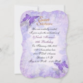 Sweet 16 invitatie paarse vlinders kaart (Voorkant)