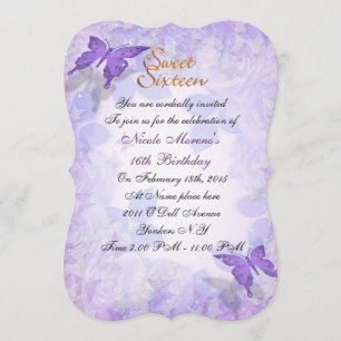 Sweet 16 invitatie paarse vlinders kaart