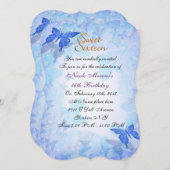 Sweet 16 invitation Blue butterflies Kaart (Voorkant / Achterkant)