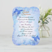 Sweet 16 invitation Blue butterflies Kaart (Staand voorkant)