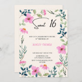 Sweet 16 Invitation floral pink Kaart (Voorkant / Achterkant)