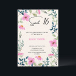 Sweet 16 Invitation floral pink Kaart<br><div class="desc">Roze bloemen zoet 16 uitnodigingskaart. Kan datums,  tijden en adressen aanpassen.</div>
