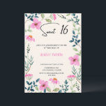 Sweet 16 Invitation floral pink Kaart<br><div class="desc">Roze bloemen zoet 16 uitnodigingskaart. Kan datums,  tijden en adressen aanpassen.</div>