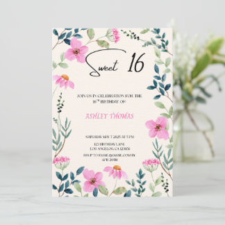 Sweet 16 Invitation floral pink Kaart