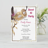 Sweet 16 Invitation Gold Glitter Mask Kaart (Staand voorkant)