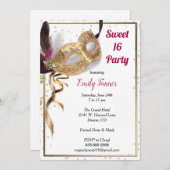 Sweet 16 Invitation Gold Glitter Mask Kaart (Voorkant / Achterkant)