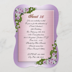 Sweet 16 Invitation Lavendel rozen en klimop Kaart