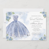 Sweet 16 Invitation Silver Foil Dusty Blue Gown Kaart (Voorkant)