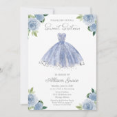 Sweet 16 Invitation Silver Foil Dusty Blue Gown Kaart (Voorkant)