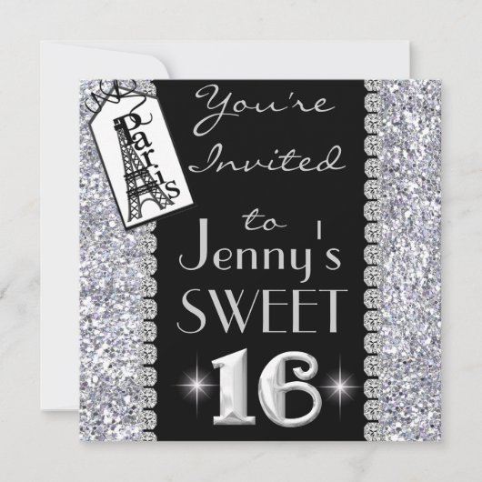 SWEET 16 Invitation THEME PARIS Kaart (Voorkant)