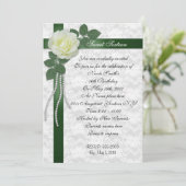 Sweet 16 Invitation Witte roos en groen lint Kaart (Staand voorkant)