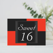 Sweet 16 Invitation Zwart Rood Kaart (Staand voorkant)