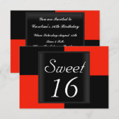 Sweet 16 Invitation Zwart Rood Kaart (Voorkant / Achterkant)