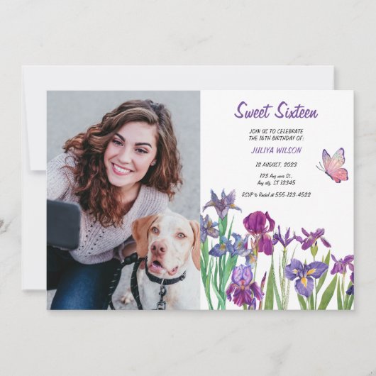Sweet 16 Iris bloem foto Verjaardag Kaart (Voorkant)
