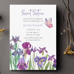 Sweet 16 iris bloem kalligrafie kaart