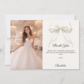 Sweet 16 ivory bow photo pearls bedankkaart (Voorkant)
