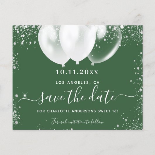 Sweet 16 jager groen wit save date card (Voorkant)