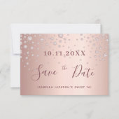 Sweet 16-jarig roos gouddiamanten save the date (Voorkant)