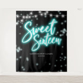 Sweet 16-jarige Blauwgroen Neon Glow Dark-achtergr Wandkleed (Voorkant)