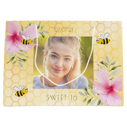 Sweet 16-jarige foto hommels honingraat groot cadeauzakje (Voorkant)