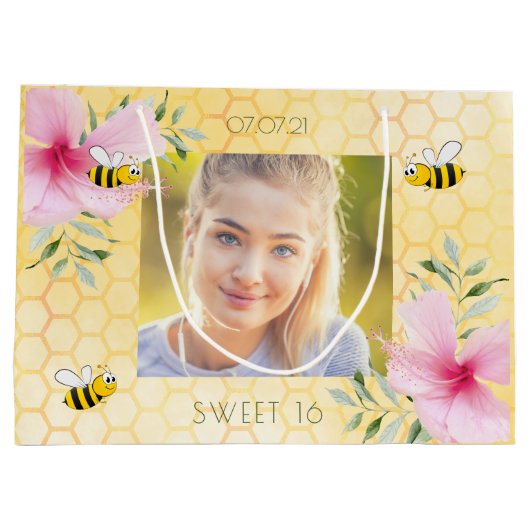 Sweet 16-jarige foto hommels honingraat groot cadeauzakje (Achterkant)