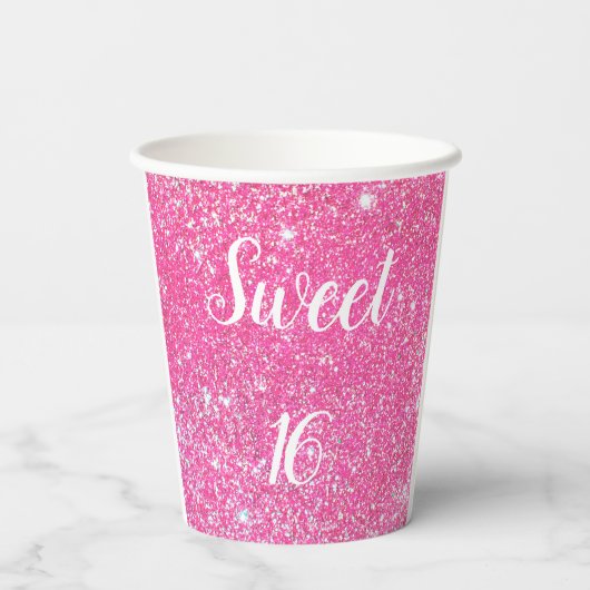 SWEET 16-jarige Sparkle Hot Pink Glitter Papieren Bekers (Achterkant)