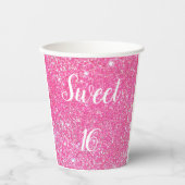 SWEET 16-jarige Sparkle Hot Pink Glitter Papieren Bekers (Voorkant)
