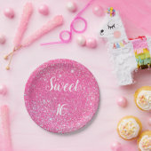 SWEET 16-jarige Sparkle Hot Pink Glitter Papieren Bordje (Feest)