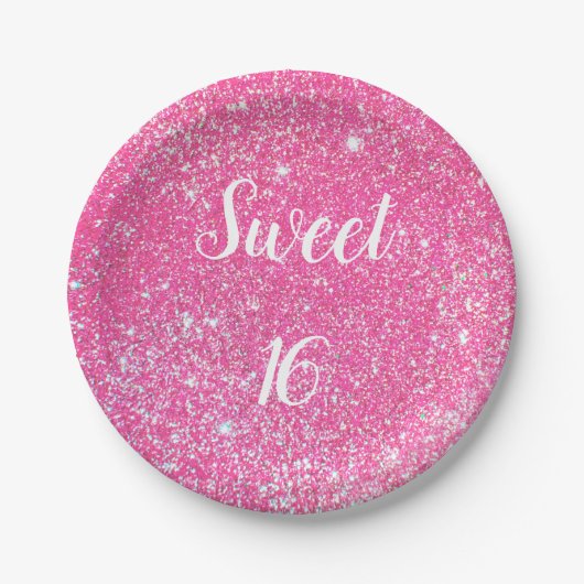 SWEET 16-jarige Sparkle Hot Pink Glitter Papieren Bordje (Voorkant)