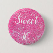 SWEET 16-jarige Sparkle Hot Pink Glitter Ronde Button 5,7 Cm (Voorkant)