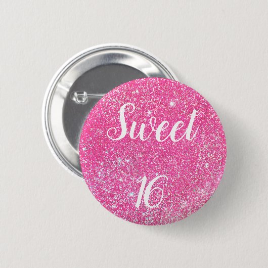 SWEET 16-jarige Sparkle Hot Pink Glitter Ronde Button 5,7 Cm (Voorkant /achterkant)