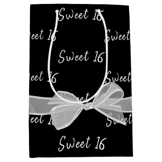 Sweet 16-jarige tas op zwarte, middelgrote tas medium cadeauzakje (Voorkant)