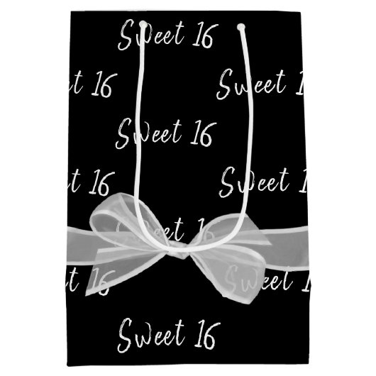 Sweet 16-jarige tas op zwarte, middelgrote tas medium cadeauzakje (Achterkant)