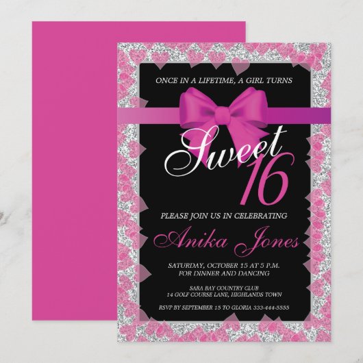 Sweet 16-jarige uitnodiging (Voorkant / Achterkant)