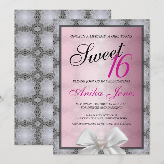 Sweet 16-jarige uitnodiging (Voorkant / Achterkant)