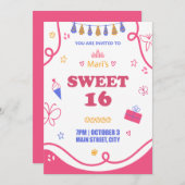 Sweet 16-jarige uitnodigingen prachtig meisje (Voorkant / Achterkant)