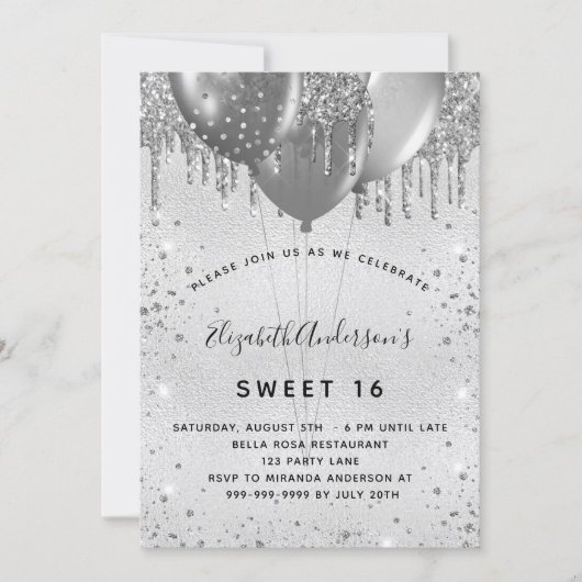 Sweet 16-jarige zilverglitter kaart (Voorkant)