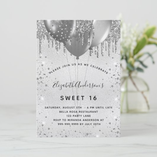 Sweet 16-jarige zilverglitter kaart (Staand voorkant)