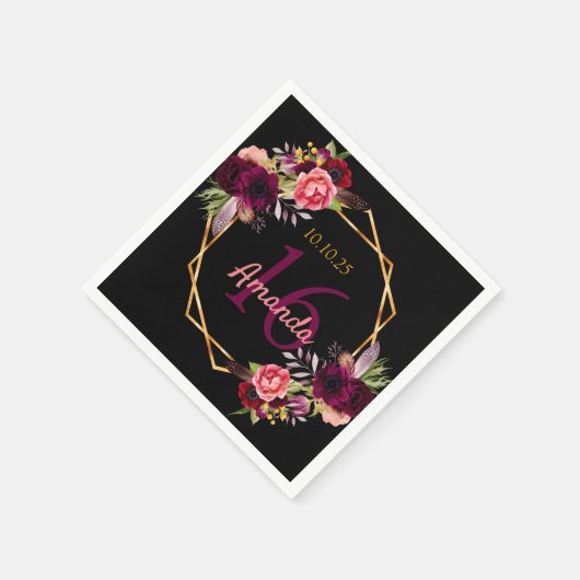 Sweet 16-jarige zwarte goudvuurbloem servet (Hoek)