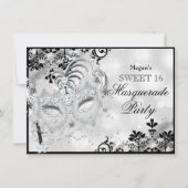 Sweet 16 Jewel Masker & Damask Silver Masquerade Kaart (Voorkant)