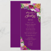 Sweet 16 Joyful Floral Waterverf Paars Menu (Voorkant / Achterkant)