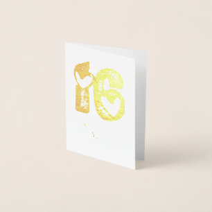Sweet 16 Jubileum Schattigee Harten Typografie Folie Kaarten