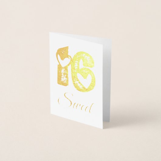 Sweet 16 Jubileum Schattigee Harten Typografie Folie Kaarten (Voorkant)