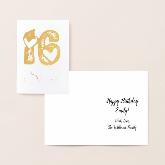 Sweet 16 Jubileum Schattigee Harten Typografie Folie Kaarten (Display)