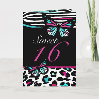 Sweet 16 Kaart Butterfly, Leopard & Zebra Print