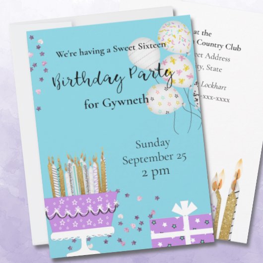 Sweet 16 Kandles Birthday Party Invitation