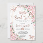 Sweet 16 Kersenbloesem Roos Gouden Vlinders Kaart (Voorkant)