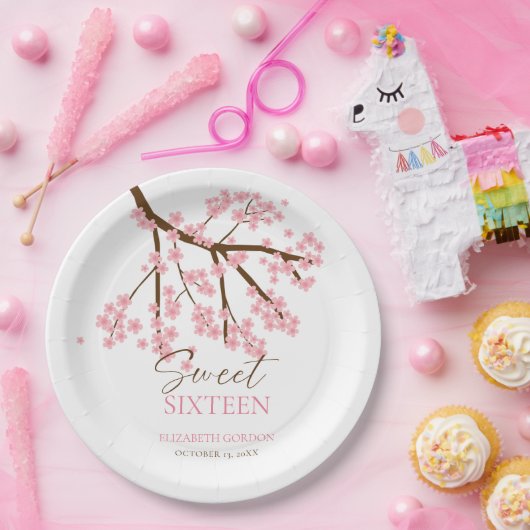 Sweet 16 Kersenbloesems Verjaardag Lente Bloemen Papieren Bordje (Feest)
