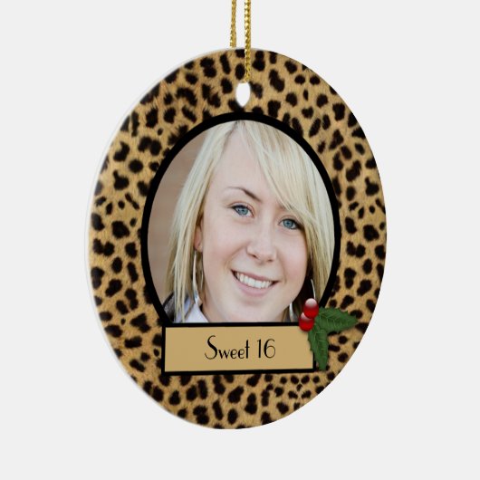 Sweet 16 kerstversiering met luipaard keramisch ornament (Rechts)