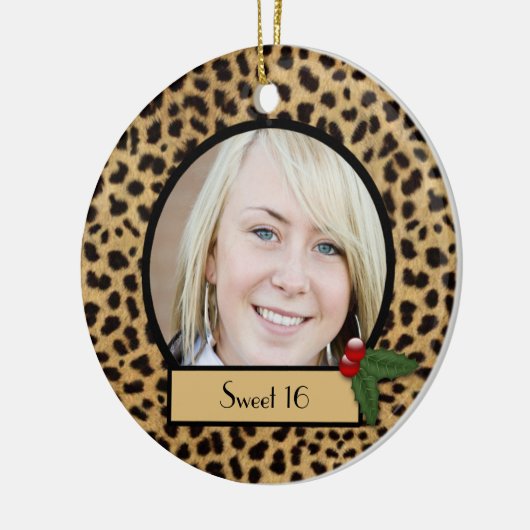 Sweet 16 kerstversiering met luipaard keramisch ornament (Links)